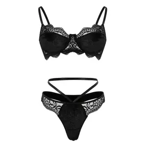 GBella Women's Black Chic Lace Two-Piece Lingerie Set - Elegant and Sexy Design with Spaghetti Straps and Everyday Wear Basic  Lady Comfort Minimalist underwear sets