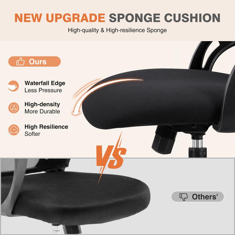 Sweet Furniture F Office Computer Desk Chair, Ergonomic High-Back Mesh Rolling Work Chairs with Wheels and Adjustable Headrests, Comfortable Lumbar Support, Comfy Flip-up Arms for Home, Bedroom
