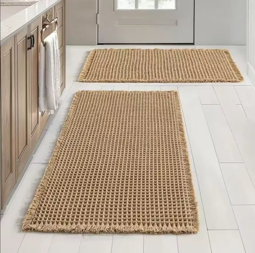 Grid Design Mat Set, 2-Count Non-Slip Rectangular Mats, Absorbent Decorative Rugs for Home, Hotel, Bathroom and Kitchen Decor, Floor Mat, Kitchen Rug Sets