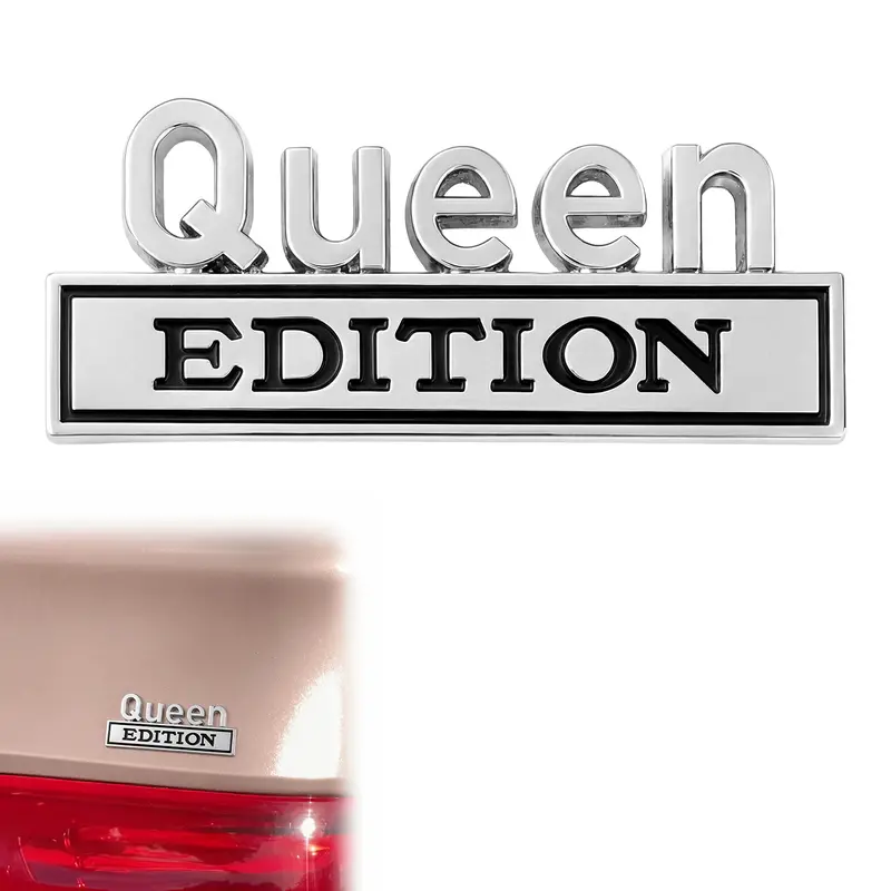 Queen Edition 3D Emblem Sticker, Badge Durable Metal Construction Funny Decals for Car Truck SUV Motorcycle Universal Fit Easy Peel and Stick Installation(Black White,Queen)