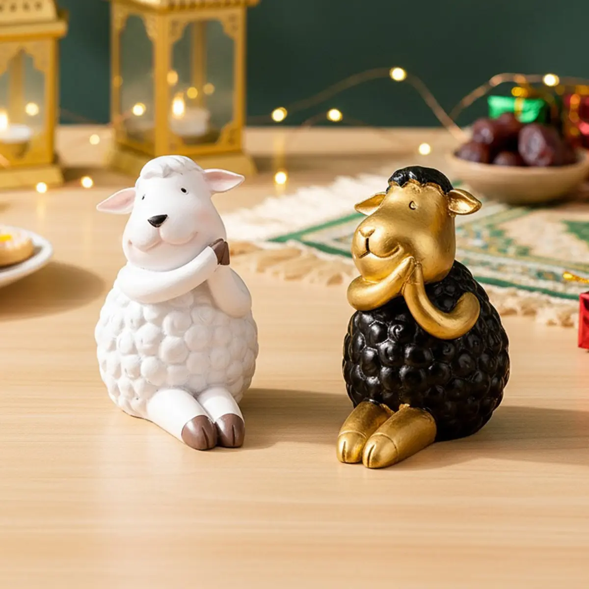 Resin Cute Sheep Desktop Decoration, Sculpture Desk Decor, Decorative Figurines, Ramadan Eid Al Fitr Gift, Adorable Lamb Ornament for Home Party Meeting Decorations