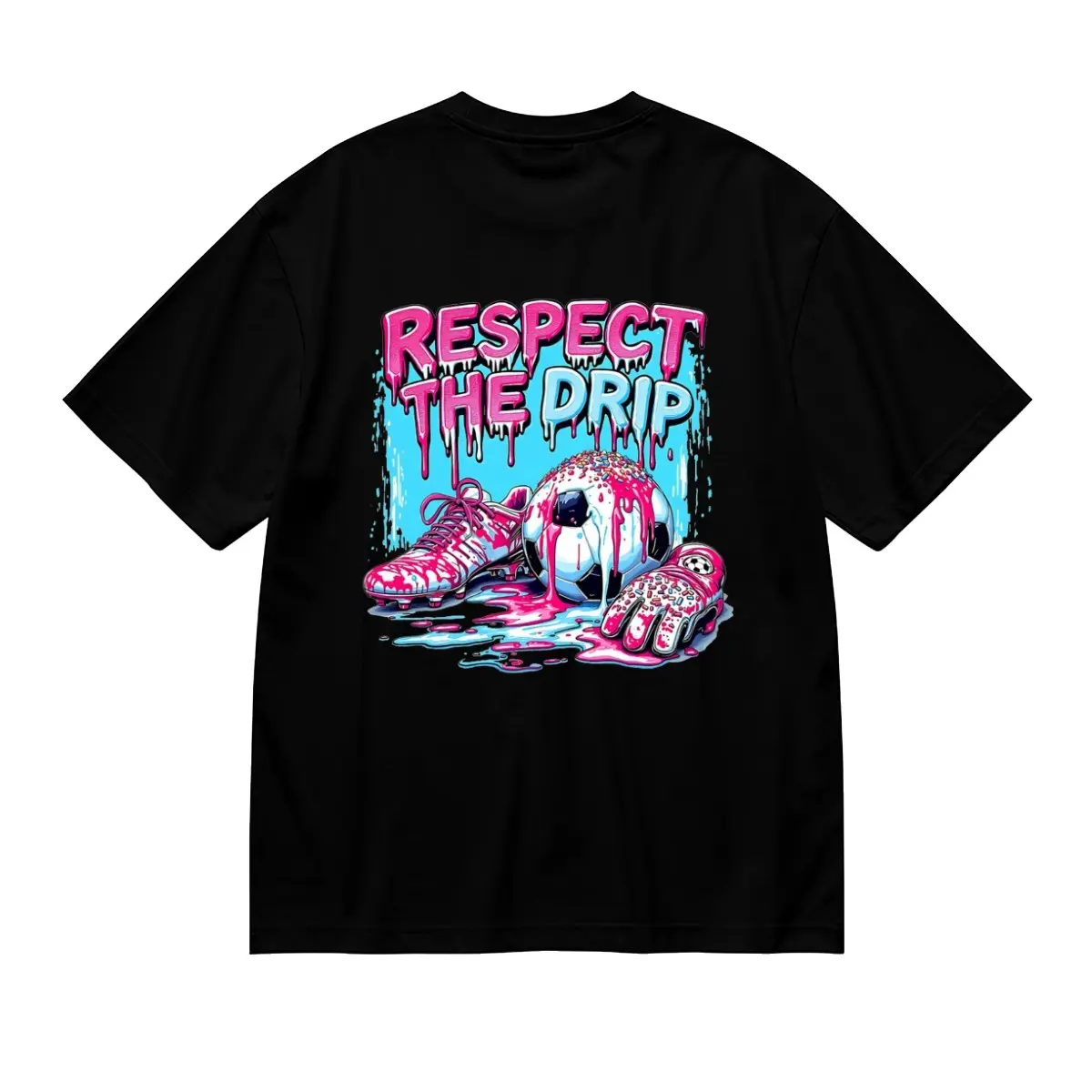 Classic Fit Graphic Tee with "Respect The Drip" Soccer Print - Unisex Casual Shortsleeve Streetwear Top, Round, Tshirt, Unisex Fit, Football Fashion, Bold Print