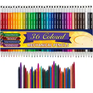 36 Assorted Colored 2.0 mm Mechanical Pencils with 36  Color Leads, Color Name is Printed on Each Pencil Barrel, Built in Rear Sharpener