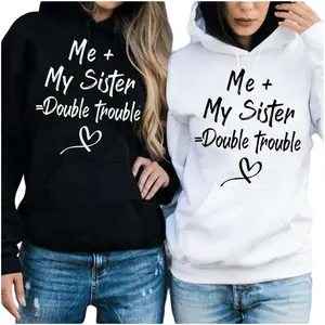 Matching Sister Hoodies Me And My Sister Double Trouble, Funny Sibling Graphic Hoodies, Cute Family Gift Pullover, Matching Outfits For Sisters, Unisex Cotton Sweatshirt For Women