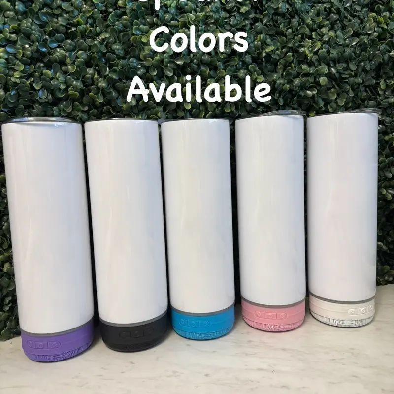 20oz Bluetooth Speaker Skinny Tumbler with White Speaker Drinkware Flasks