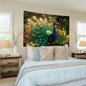 1 Piece Gorgeous Style 3D Peacock Tapestry, Polyester Fabric, No Feather, No Electricity, Multi-Functional Suitable for Birthday Party, Cake Table Decoration, Celebration, Photo Booth Props, Banner Supplies, Peacock Decoration