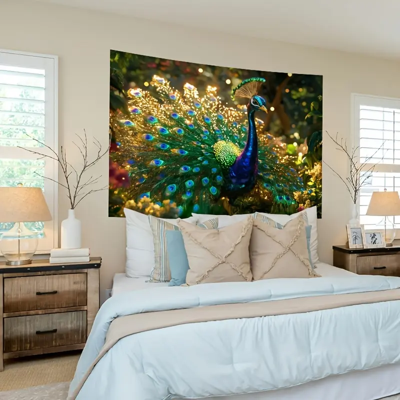 1 Piece Gorgeous Style 3D Peacock Tapestry, Polyester Fabric, No Feather, No Electricity, Multi-Functional Suitable for Birthday Party, Cake Table Decoration, Celebration, Photo Booth Props, Banner Supplies, Peacock Decoration