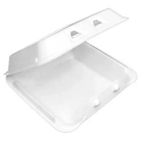 Pactiv YHLW09010000 9 in. Disposable Foam Plastic Plates, 1-Compartment Hinged Lid Smartlock, White - 150 Pieces Case