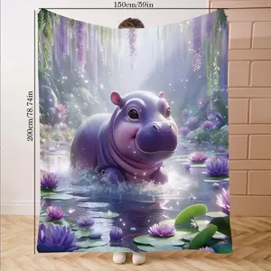Hippo Print Flannel Blanket, Soft Comfortable Sofa Cover, Gift Blanket, Holiday Decoration, Bed Office Camping Travel Use