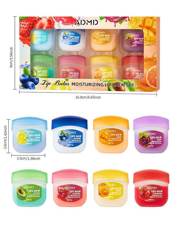 Fruit-Flavored Lip Gloss set of 8, Overnight Lip Balm, Lip Balm, Tinted Lip Balm, and Moisturizing Lip Mask—Perfect as Party Favors and Seasonal Gifts, Compact and Portable.