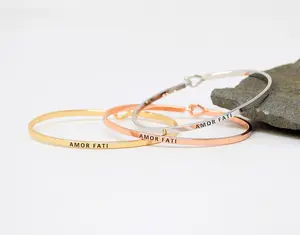 AMOR FATI | Inspired Message Engraved Simple Bangle Bracelet | Anniversary, Birthday, Christening, Christmas, Confirmation/Communion, Engagement, Father's Day, Graduation, Mother's Day, Valentine's Day, Wedding