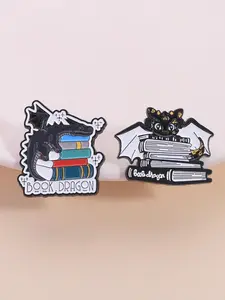 2-Piece Dragon Book Fantasy Badge Set, Cartoon Dragon and Magical Book Designs, Ideal Collectors Item for Fantasy Literature Fans and Dragon Enthusiasts, Fantasy Merchandise