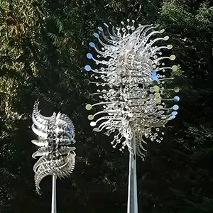 [3D Wind-powered Kinetic Sculpture] Unique And Magical Metal Windmill, 3D Wind-powered Kinetic Sculpture, Solar-powered Metal Windmill, Yard And Garden Windmill, Windcatcher Metal Outdoor Terrace Decoration