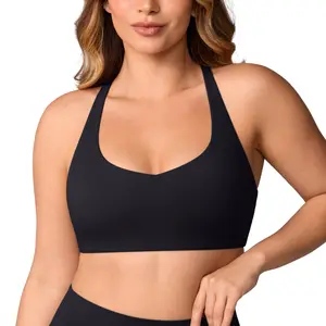 UNISSU Hugcurve Adjustable Cross Back Sports Bra for Women V Neck Twist Back Padded Yoga Workout Top