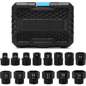14- 3/8" Drive Metric Low Profile Nano  Socket Set, 6-19mm, Cr-Mo, 6-Point, Stubby Socket Set for Tight Spaces