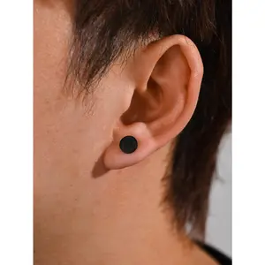 Street Style Round Earrings,Durable Stainless Steel | Black Silver Combo