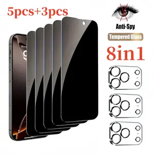 [8in1] 5-Piece Privacy Screen Protector for iPhone 17 Pro Max 16 15 14 13 Pro Max Plus 16E 17 Air with 3-piece Camera Lens Protector Set Anti Spy Tempered Glass Film 9H Hardness Case Friendly Cover