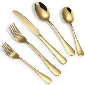 Gold Silverware Set, 20 Piece Golden Cutlery Set Service for 4, Stainless Flatware Set Include Tableware Utensil Set for Restaurant, Shiny Gold Polished