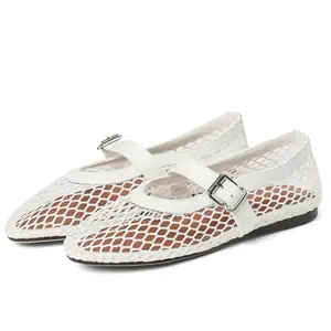 CELNEPHO Ballet Flats for Women Round Toe Flat Heel Mesh Design Adjustable Strap Mary Jane Shoes Glitter Fishnet Party Gift Date Office Wear Casual Dress Shoes
