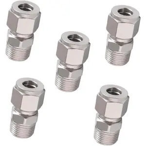 Stainless Steel 304 Compression Fitting to connect 1/2 inch OD tube x 1/2 NPT Male thread Coupler, for brass copper stainless steel tubing (5pcs)
