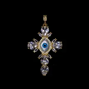 Diamond Evil Eye Cross Pendant in Gold