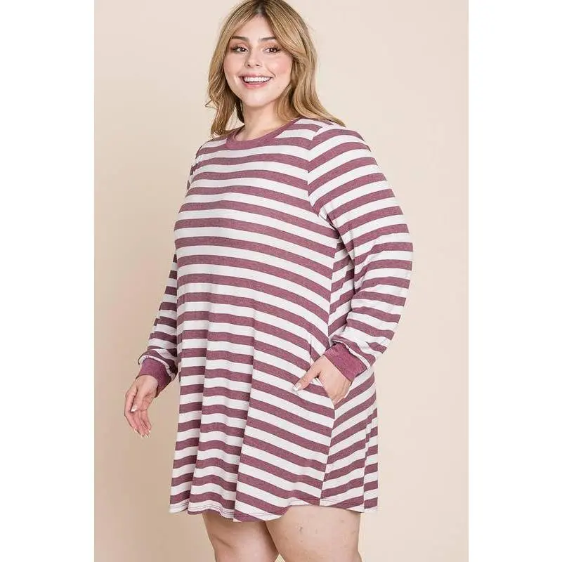 Plus Size Striped Back Button Tunic Dress