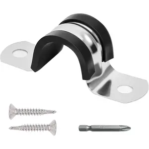 Pipe Clamps 5/8 Inches （Φ16MM）- 304 Stainless Steel & Rubber Lining heavy duty Pipe Strap clamp 10 Pack