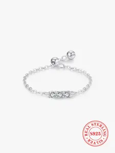 925 Sterling Silver Minimalist Geometric Zircon Adjustable Link Chain Ring, Fashion Jewelry Accessories for Women, Trendy All-match & Exquisite Jewelry for Birthday Gift