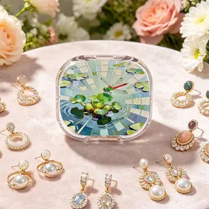 Dragonfly Playing Lotus Pond Portable Double-Layer Earring Storage Box, New Multi-Grid Anti-Oxidation Ear Stud Jewelry Box, Light Luxury Mini Portable Small Jewelry Organizer
