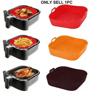 1PC Reusable Airfryer Pan Liner Accessories Silicone Air Fryers Oven Baking Tray Pizza Fried Chicken Airfryer Silicone Basket Fryer Liners