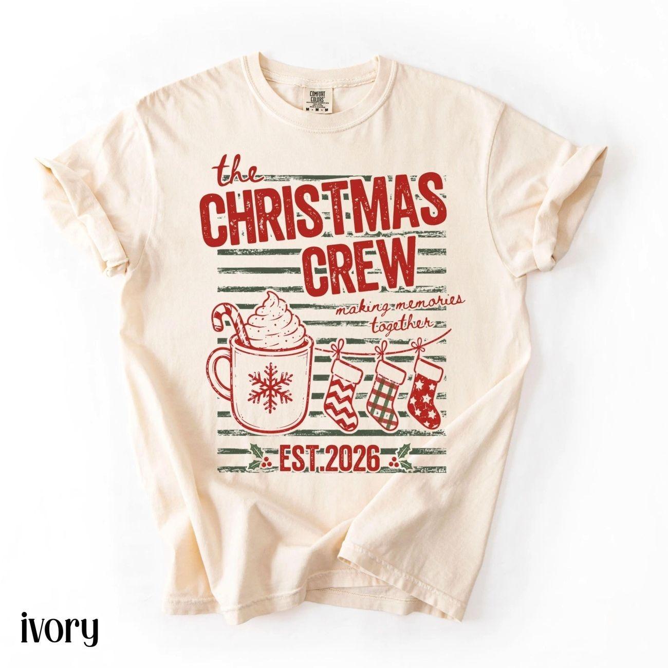Comfort Colors The Christmas Crew T-Shirt, Making Memories Together Shirt, Matching Family Christmas Crew Graphic Tee, Cute Holiday Pajama Party Outfit, Retro Vintage Winter Aesthetic Apparel, Xmas Vacation Group Gift for Women and Men
