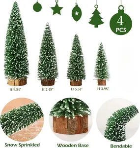 Mini Christmas Tree Set-Small Christmas Tree, Valentines Day DecorDesktop Small Pine Tree with Wood Base, Christmas Tree Decoration Ornament for Valentines Day(Green)