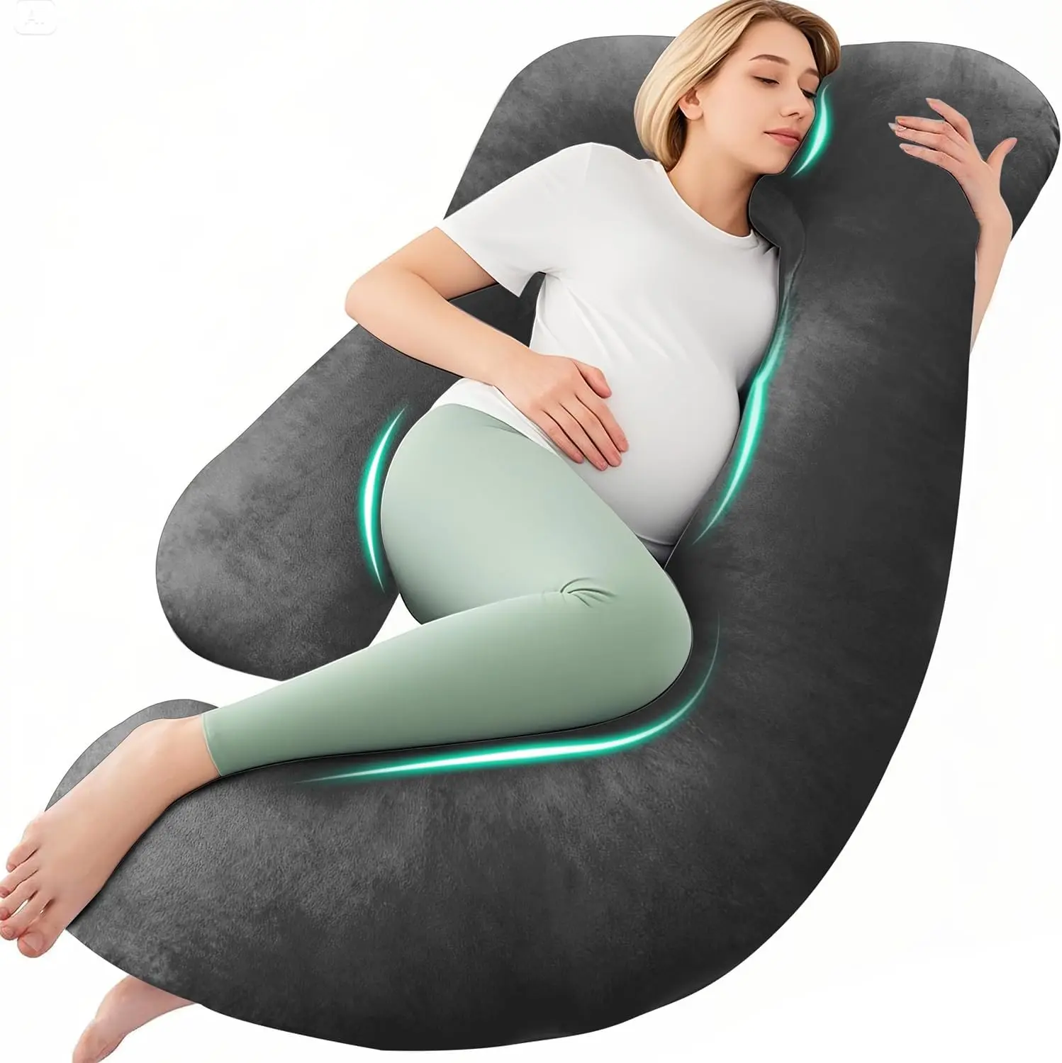CHILLING HOME U-Shaped Full Body Maternity Support Pillow for Pregnant Women, 58-Inch (Pack of 1) Plain Velvet Polyester 58x28 Inches Sleep Aid with Removable Cover for Sleep, Nursing