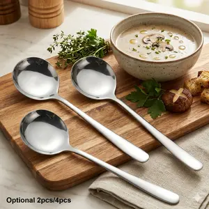 Set of 4 Stainless Steel Long Handle Soup SpoonsDurable Kitchen Utensils for Soups, Porridge, Hot Pot,Restaurant Use Kitchen Cooking Accessories