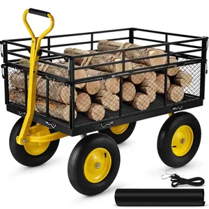 【DealsForYouDays】VEVOR Steel Garden Cart, Heavy Duty Max 1400 lbs Capacity, with Removable Mesh Sides to Convert into Flatbed, Utility Metal Wagon with 2-in-1 Handle and 15 in Tires, Perfect for Garden, Farm, Yard