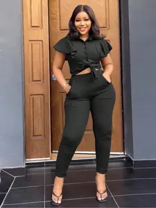 Women's Solid Color Fitted Top & Pants Two-piece Set, Casual Fashion Cozy Breathable Two Piece Outfits for Daily Outdoor Wear, Ladies Clothes for All Seasons