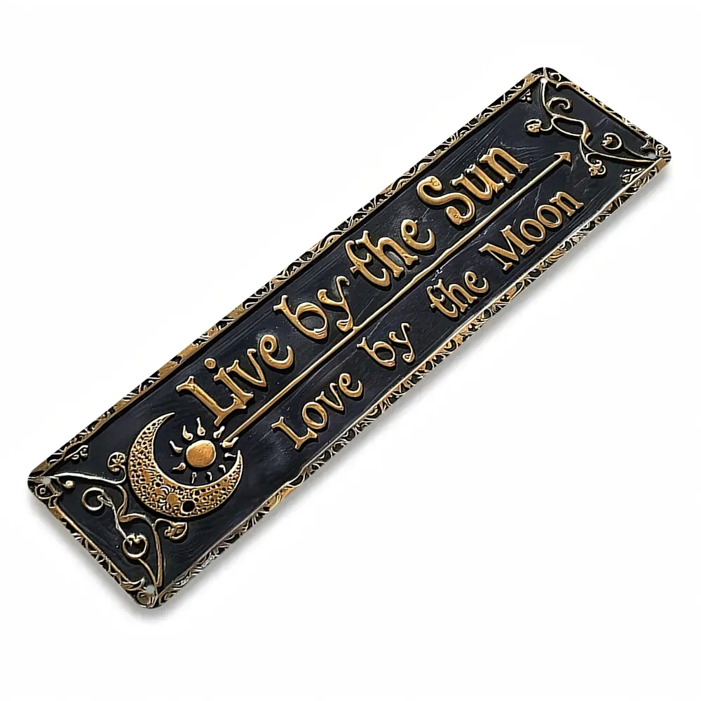 Live By The Sun Love By The Moon Aluminum Sign, Flat Vintage Black & Gold Wall Decor, Celestial Sun & Moon Quote Design, Perfect for Bedroom & Boho Space, 16x4 Inch, Great Inspirational Gift for Spiritual Lovers, Trendy Retro Grunge Vibe Decoration