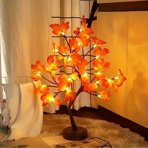 24pcs LED Maple Table Lamps - Warm Artificial Fall Decoration for Christmas, Thanksgiving, Wedding, Party and Home Decoration, Create Fall Ambience Holiday Night Lights