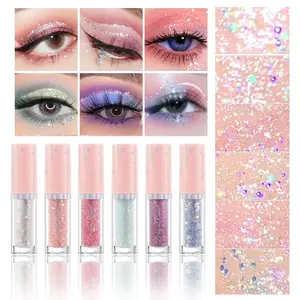 6Pcs Liquid Glitter Eyeshadow Eyeliner, Korean Makeup Glitter Shinning Eye Liner Long Lasting Quick Drying Pigmented Loose Glitter Bling Under Eye Shadow Makeup Valentine's Day Gifts for Women