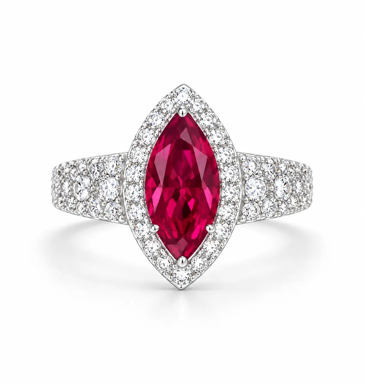 CRGH76(SIZE-8)3CT Ruby Red solid Sterling Silver Marquise shape Gemstone Ring for Wome
