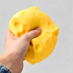 10cm Square TPR Cheese Block Squishy Fidget Toy with Flour Filler, Soft Squeeze Decompression Sensory Toy, Realistic Food Shaped Leisure Hobby Play Toy for Stress Relief, Fun Collectible Toy for Kids & Adults