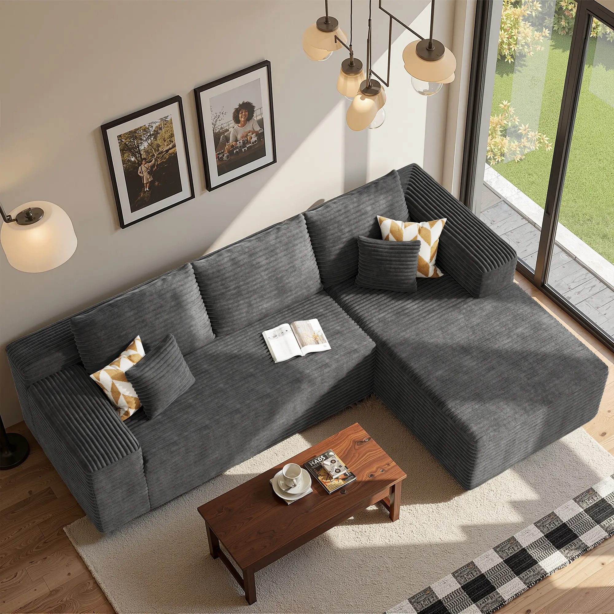 ALLWEX 108" L-Shaped Cloud Couch, Modular Sectional Sofa with Plush Corduroy Fabric, Deep Seat Convertible Sleeper Sofa with No Assembly Required Design for Living Room, Apartment & Small Spaces, Sofas Living Room