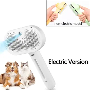 Three-In-One Cat Steam Slicker Brush, Dog & Pet Grooming Tool, Short Long Fur Hair Removal Comb, Water Mist Spray Detachable Button Design