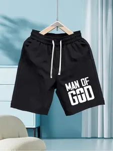 Men's Man of God Faith Graphic Shorts, Lightweight Drawstring, Summer Christian Casual Shorts, Fitted Style, All Seasons