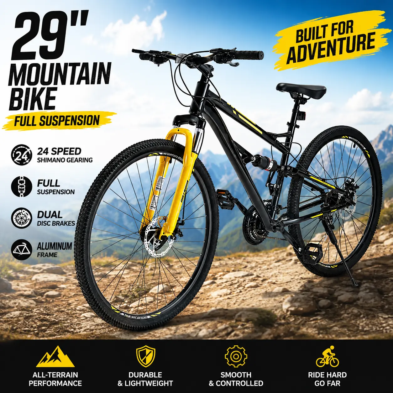29 Inch Mountain Bike Full Suspension 24 Speed MTB Bicycle Lightweight Aluminum Frame Dual Disc Brakes All Terrain Adult Trail Riding Offroad Street Trailbreaker Heavy Duty Cross Country Men Gift