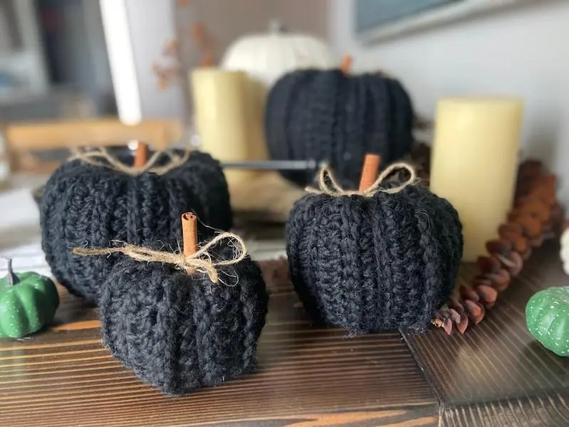 Spooky Black Crochet Pumpkins for Halloween Decor