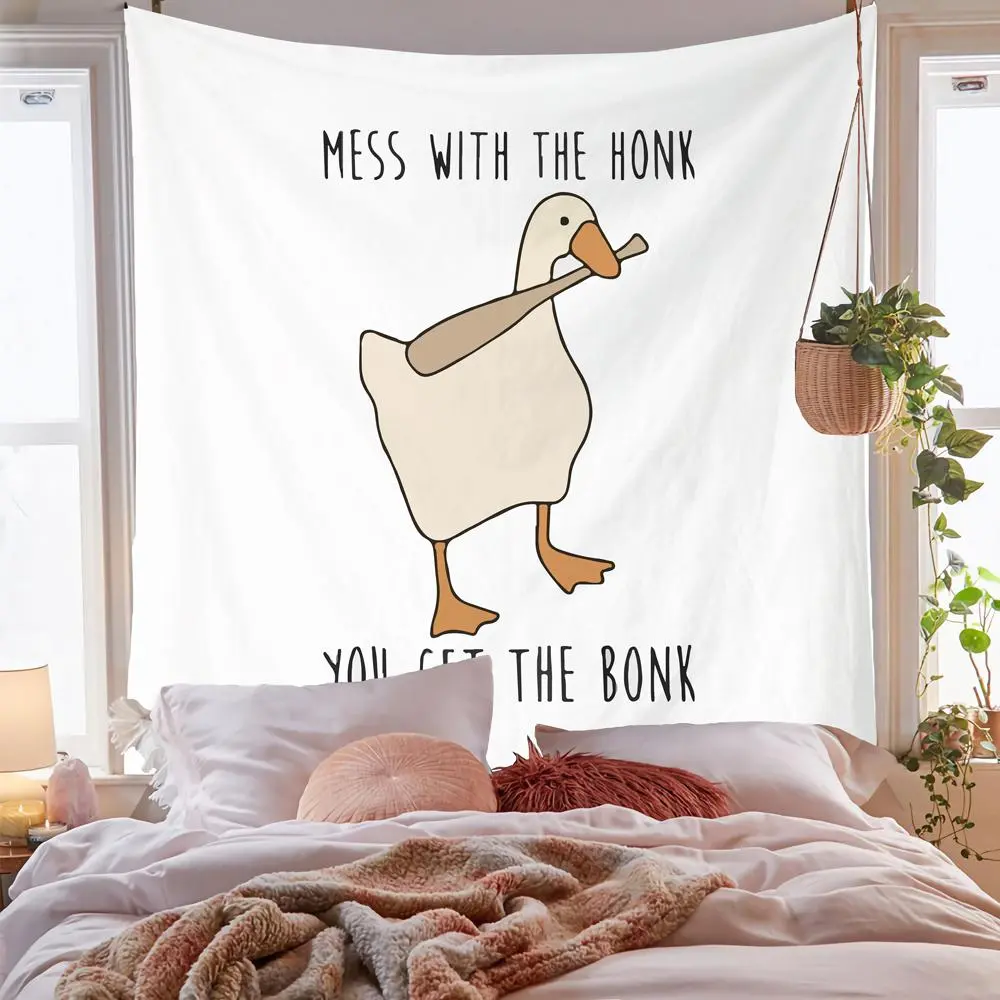 Cute Casual Synthetic Polyester Fiber Duck Print Tapestry - Hangable Machine Washable Hanging Cloth for Bedroom Home Decor Wall Background Cloth, Animal Print, One-Piece