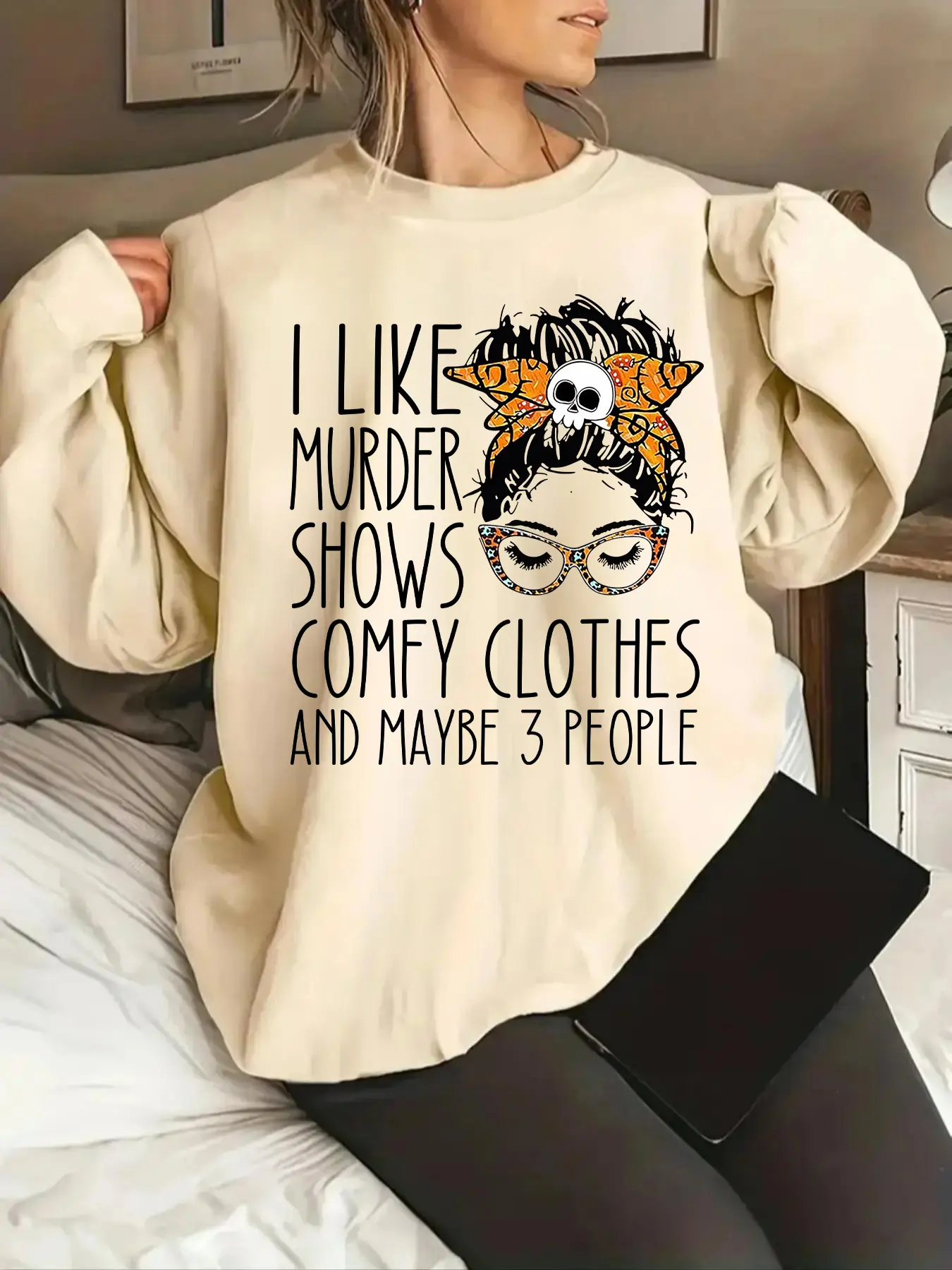 Women's Cartoon & Letter Print Funny Trendy Crewneck Long Sleeve Sweatshirt, Loose Fit Casual Style Soft Comfort Top for Fall & Winter Daily Wear