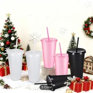 25-Pack 24oz Party Cups with Lids, Straws & Dust Covers, Reusable Large Plastic Tumblers for Thanksgiving Christmas New Year Parties, Bulk Set Includes Straw Brush & Cup Brush, Ideal for Home Gathering & Gift Giving(Pink/Black/White)