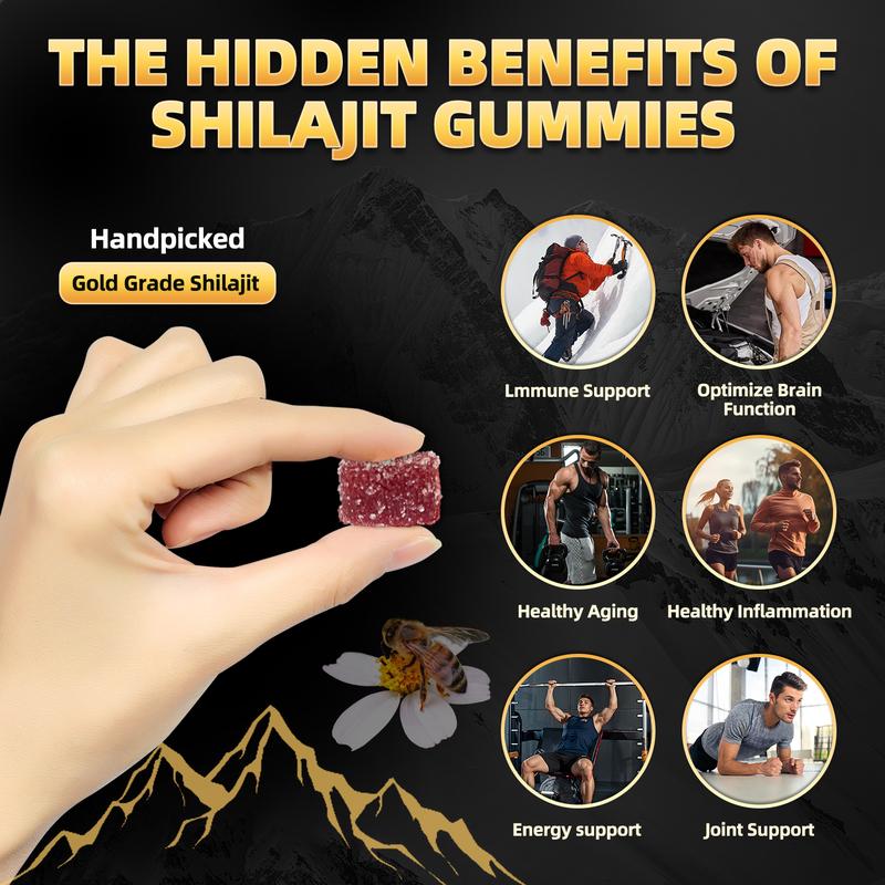 Newrish Gold Shilajit Gummies - 100% Natural & Organic - 30 Gummies with Manuka Honey Fulvic Acid & 85+ Trace Minerals for Enhanced Athletic Performance - Fitness